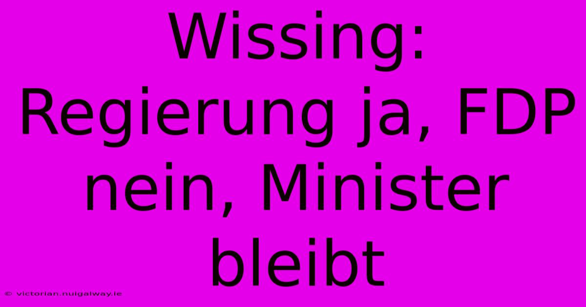 Wissing: Regierung Ja, FDP Nein, Minister Bleibt 