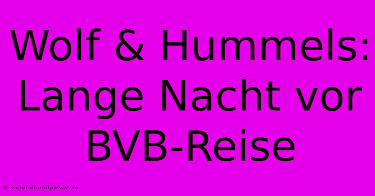 Wolf & Hummels: Lange Nacht Vor BVB-Reise