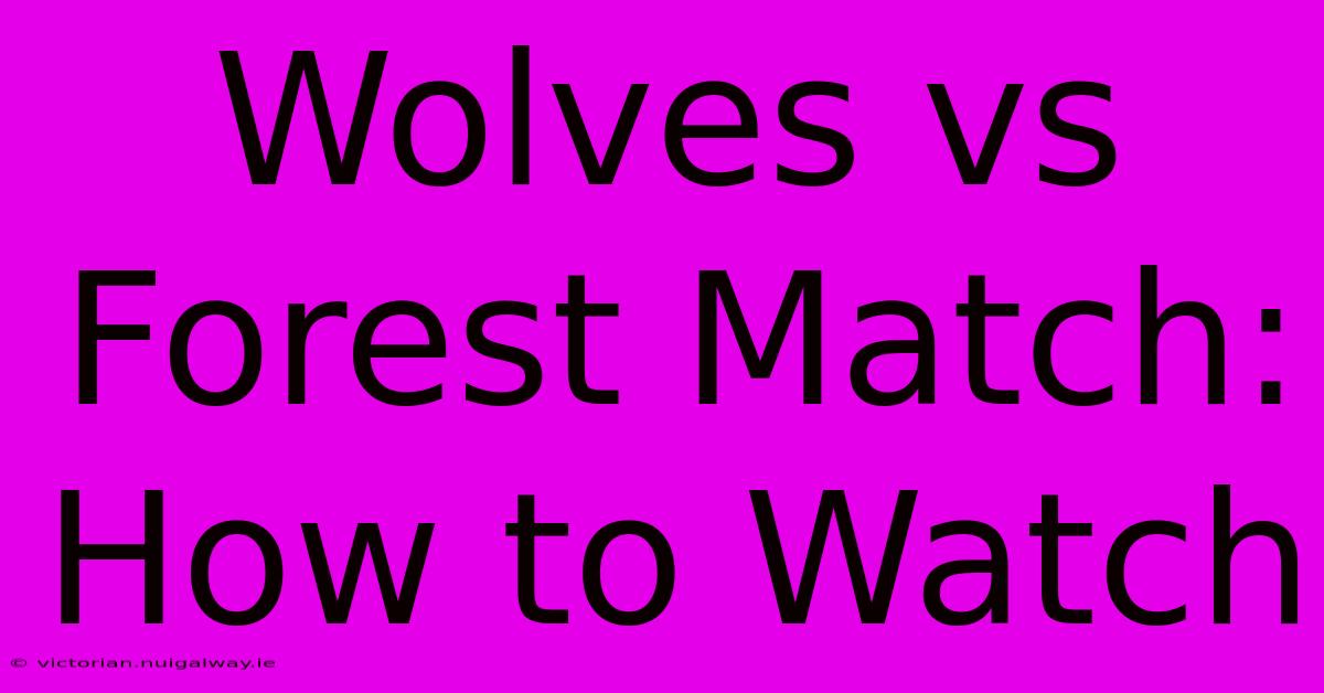 Wolves Vs Forest Match: How To Watch