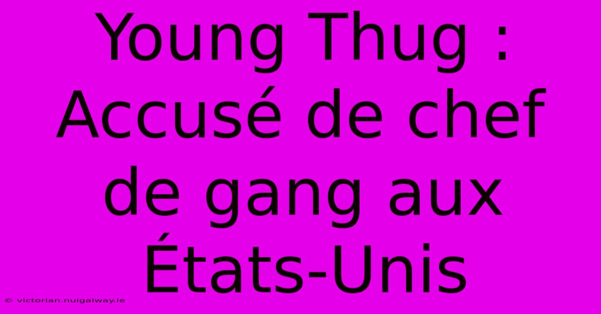 Young Thug : Accusé De Chef De Gang Aux États-Unis