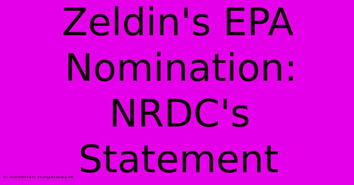 Zeldin's EPA Nomination: NRDC's Statement 