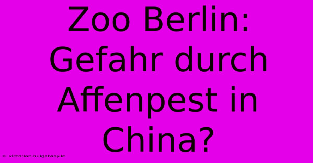 Zoo Berlin: Gefahr Durch Affenpest In China?