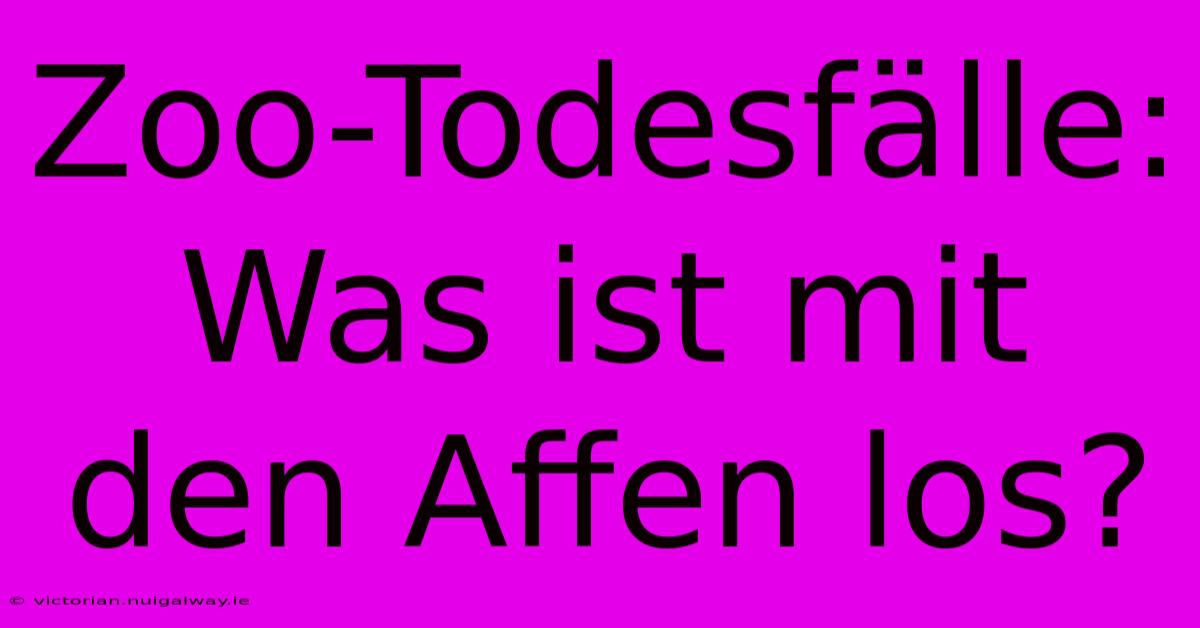 Zoo-Todesfälle: Was Ist Mit Den Affen Los? 